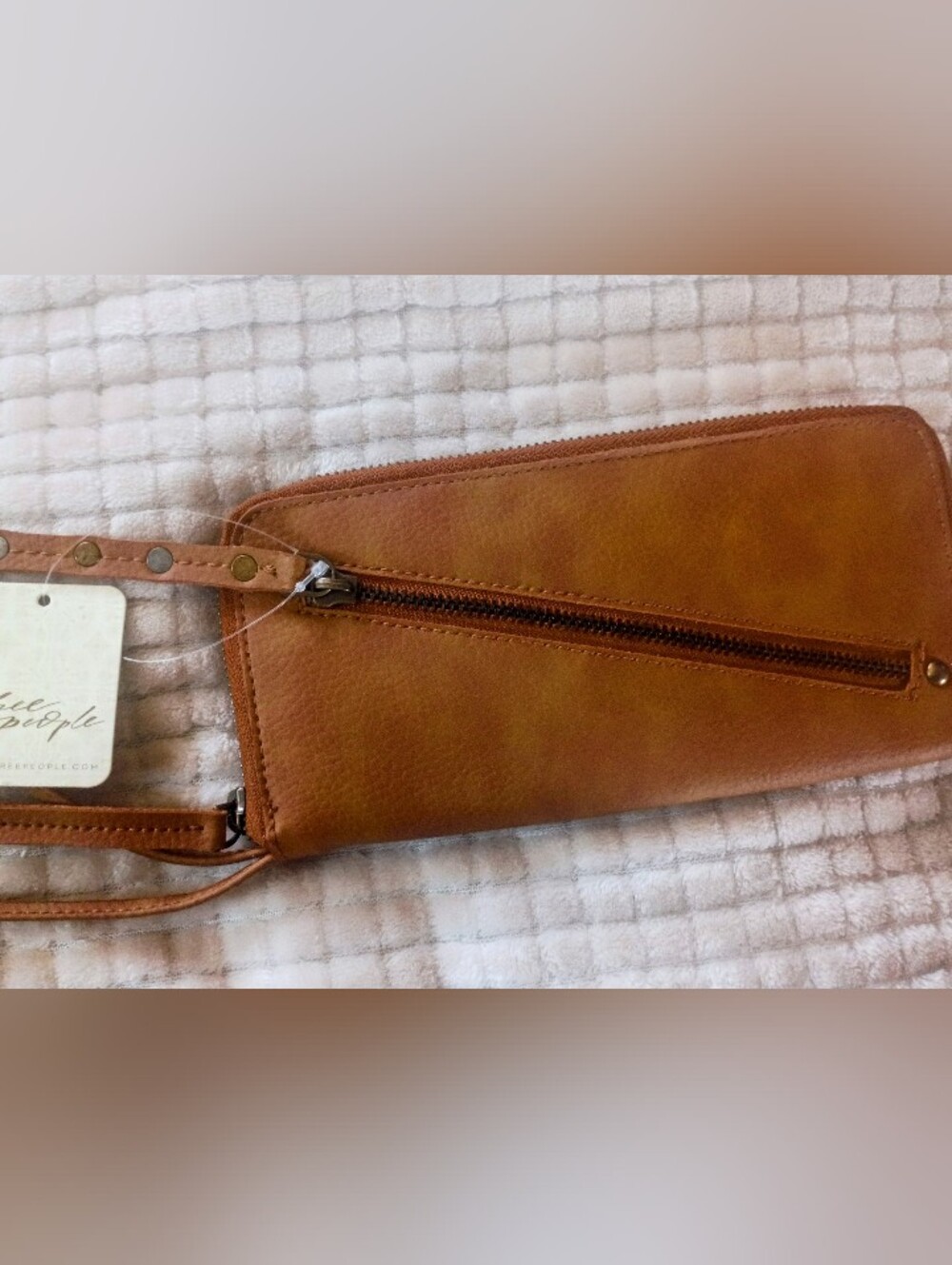 Free People NWT Tan Zipper Wristlet Wallet Made of 100/ of post consumer waste!